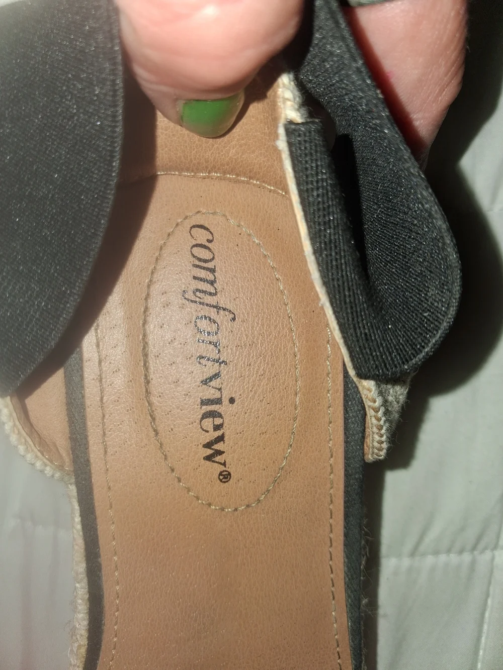 comfortview Black and Natural Espadrille Wedge Sandals